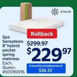 Walmart Spa Sensations 8 hybrid pocket spring mattress offer