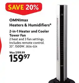 Home Hardware 2-in-1 Heater and Cooler Tower Fan with Remote offer