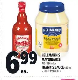Metro HELLMANN'S MAYONNAISE 710-890 ML OR FRANK'S SAUCE 680 ML offer