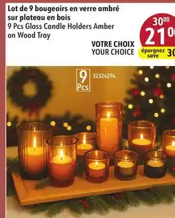 Sushi Shop 9 Pcs Glass Candle Holders Amber on Wood Tray offer