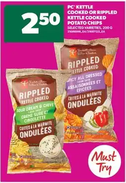 Real Canadian Superstore PC KETTLE COOKED OR RIPPLED KETTLE COOKED POTATO CHIPS, 200 G offer