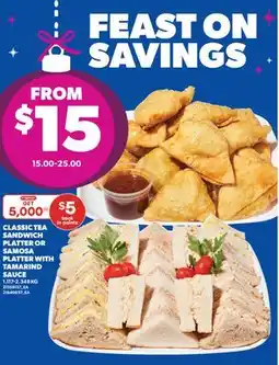 Real Canadian Superstore CLASSIC TEA SANDWICH PLATTER OR SAMOSA PLATTER WITH TAMARIND SAUCE, 1.117-2.348 KG offer