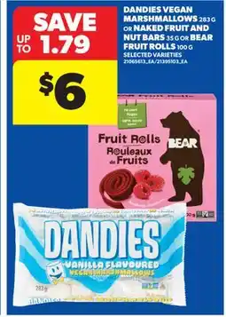 Real Canadian Superstore DANDIES VEGAN MARSHMALLOWS, 283 G OR NAKED FRUIT AND NUT BARS, 35 G OR BEAR FRUIT ROLLS, 100 G offer