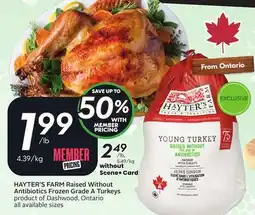 Sobeys HAYTER'S FARM Raised Without Antibiotics Frozen Grade A Turkeys offer