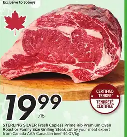 Sobeys STERLING SILVER Fresh Capless Prime Rib Premium Oven Roast or Family Size Grilling Steak offer