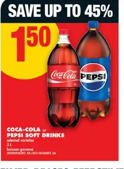 No Frills COCA-COLA or PEPSI SOFT DRINKS, 2 L offer