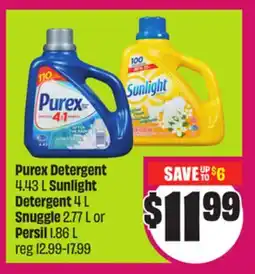 Chalo FreshCo Purex Detergent 4.43 L Sunlight Detergent 4 L Snuggle 2.77 L or Persil 1.86 L offer