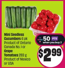 Chalo FreshCo Mini Seedless Cucumbers 6 pk of Ontario Canada No. 1 or Grape Tomatoes 283 Product of USA offer