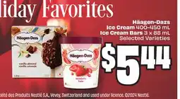 Chalo FreshCo Häagen-Dazs Ice Cream 400-450 mL Ice Cream Bars 3 x 88 mL Selected Varieties offer