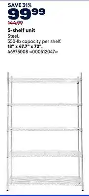 RONA 18 x 47.7 x 72 5-shelf unit offer
