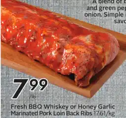 Sobeys Fresh BBQ Whiskey or Honey Garlic Marinated Pork Loin Back Ribs offer