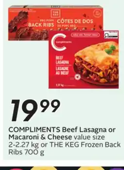 Sobeys COMPLIMENTS Beef Lasagna or Macaroni & Cheese offer