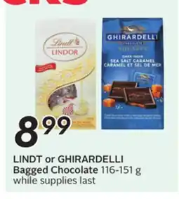 Sobeys LINDT or GHIRARDELLI Bagged Chocolate offer