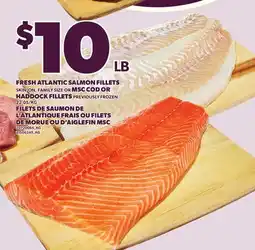 Independent Grocer FRESH ATLANTIC SALMON FILLETS SKIN-ON, FAMILY SIZE OR MSC COD OR HADDOCK FILLETS offer