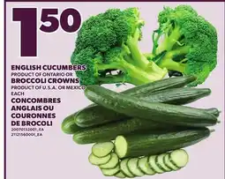 Independent Grocer ENGLISH CUCUMBERS OR BROCCOLI CROWNS offer