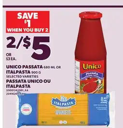 Independent Grocer UNICO PASSATA 680 ML OR ITALPASTA 900 G offer