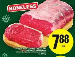 Food Basics FRESH BONELESS STRIPLOIN STEAKS FAMILY PACK OR ROAST offer