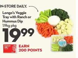 Longo's Veggie Tray with Ranch or Hummus Dip offer
