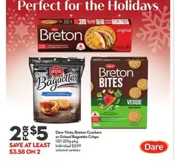 Longo's Dare Vinta, Breton Crackers or Grissol Baguette Crisps offer