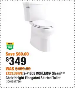 Home Depot EXCLUSIVE 2-PIECE KOHLER Gleam Chair Height Elongated Skirted Toilet offer