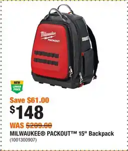 Home Depot MILWAUKEE PACKOUT 15 Backpack offer