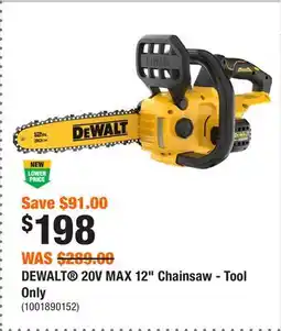 Home Depot DEWALT 20V MAX 12 Chainsaw - Tool Only offer
