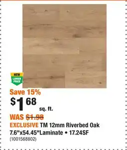 Home Depot EXCLUSIVE TM 12mm Riverbed Oak 7.6x54.45Laminate • 17.24SF offer