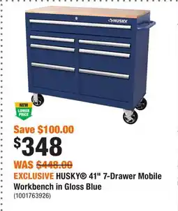 Home Depot EXCLUSIVE HUSKY 41 7-Drawer Mobile Workbench in Gloss Blue offer