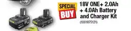 Home Depot RYOBI 18V ONE+ 2.0AH + 4.0AH Battery and charger kit offer