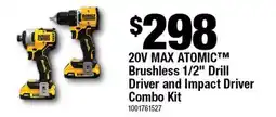 Home Depot DeWalt 20V MAX ATOMIC Brushless 1/2 Drill Driver and Impact Driver Combo Kit offer