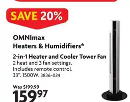 Home Hardware 2-in-1 Heater and Cooler Tower Fan with Remote - White offer