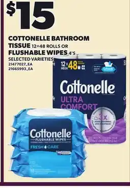 Loblaws COTTONELLE BATHROOM TISSUE 12=48 ROLLS OR FLUSHABLE WIPES 4'S offer