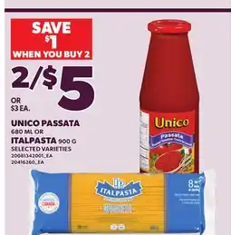 Loblaws UNICO PASSATA, 680 ML OR ITALPASTA, 900 G offer