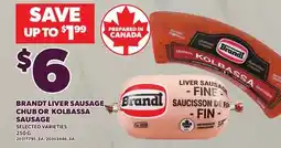 Loblaws BRANDT LIVER SAUSAGE CHUB OR KOLBASSA SAUSAGE, 250 G offer