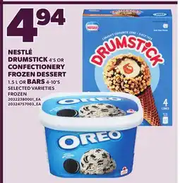 Loblaws NESTLÉ DRUMSTICK, 4'S OR CONFECTIONERY FROZEN DESSERT, 1.5 L OR BARS, 4-10'S offer