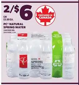 Loblaws PC NATURAL SPRING WATER, 24X500 ML offer