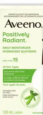 Walmart Aveeno Positively Radiant daily moisturizer SPF 15 120 mL offer