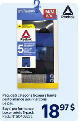 Walmart Reebok Boys' performance boxer briefs S-pack offer