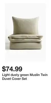 H&M Light dusty green Muslin Twin Duvet Cover Set offer