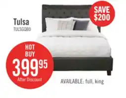 The Brick Tulsa Upholstered Platform Bed in Grey Vegan-Leather Fabric, Button Tufted - Queen Size offer
