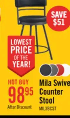 The Brick Mila Counter Stool with Swivel Seat, Vegan Leather Fabric, Metal - Black offer