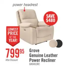 The Brick Grove 36 Genuine Leather Power Reclining Chair with Adjustable Headrest - Cream offer
