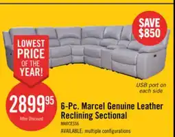 The Brick Marcel 6-Piece Genuine Leather Power Reclining Sectional with Storage Console and USB Port - Grey offer