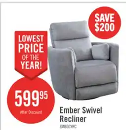 The Brick Ember 36 Fabric Swivel Glider Reclining Chair - Silver Cotton offer