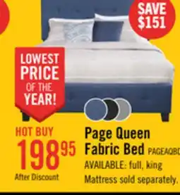 The Brick Page Upholstered Bed in Blue Linen-Look Fabric, Button Tufted - Queen Size offer