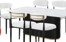 The Brick Kort & Co. Capri 7pc Dining Set with Table & 6 Chairs, Gold Accent, Pedestal Base, 72W - White offer