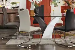 The Brick Tuxedo 7pc Dining Set with Table & 6 Chairs, Glass Top, Pedestal Base, 72W - Grey offer