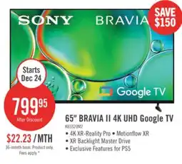 The Brick SONY 65 Bravia 2 LCD 4K UHD Smart Google TV (K65S20M2) - 2025 Model offer
