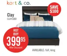 The Brick Kort & Co. Clay Upholstered Platfom Bed in Brown Vegan-Leather Fabric, Tufted - Queen Size offer