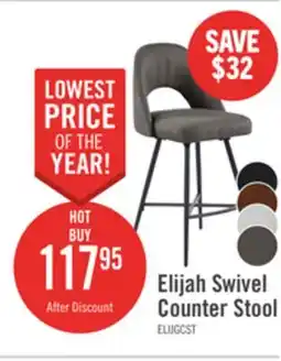 The Brick Elijah Counter-Height Stool with Swivel Seat, Linen-Look Fabric, Metal - Grey offer
